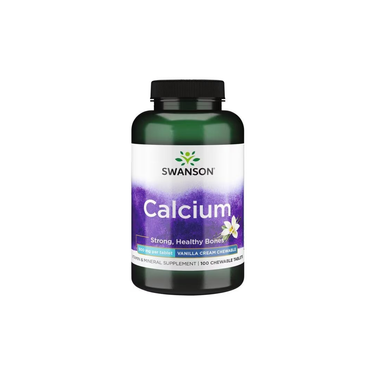 Swanson Calcium 500 mg provides 100 vanilla cream chewable tablets to support bone health and strong, healthy bones.